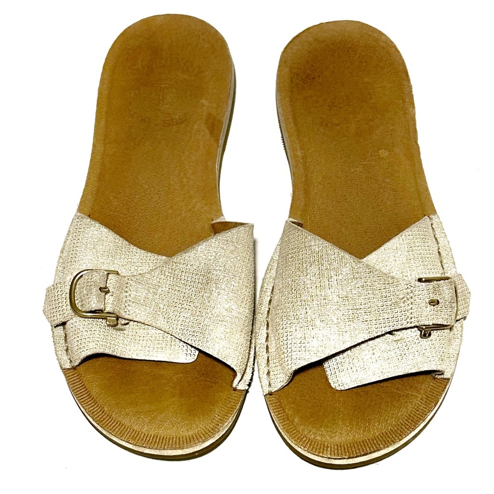 Sperry Seaport Slide Linen Metallic Leather Sandal